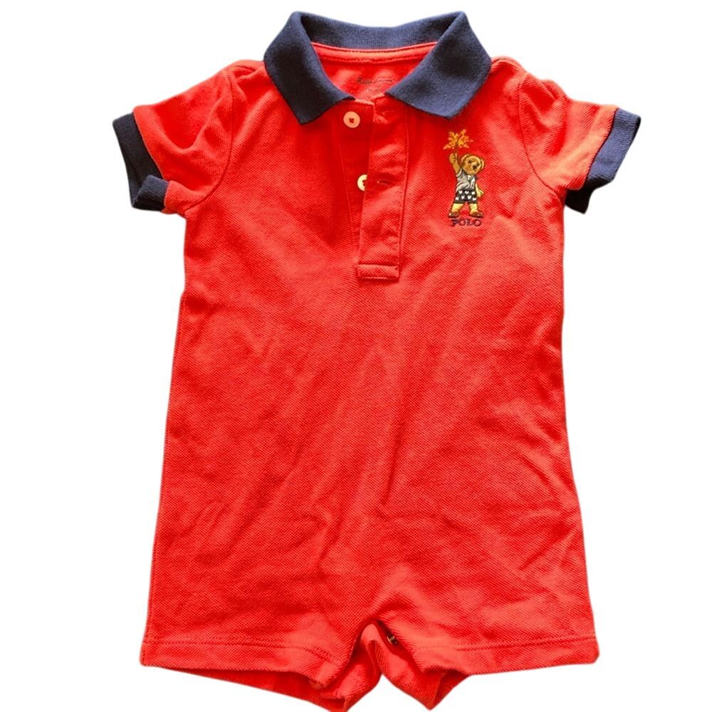 Ralph Lauren Infant One Piece Outfit Size 3 Mo Bear Red‎ Blue Americana July 4th